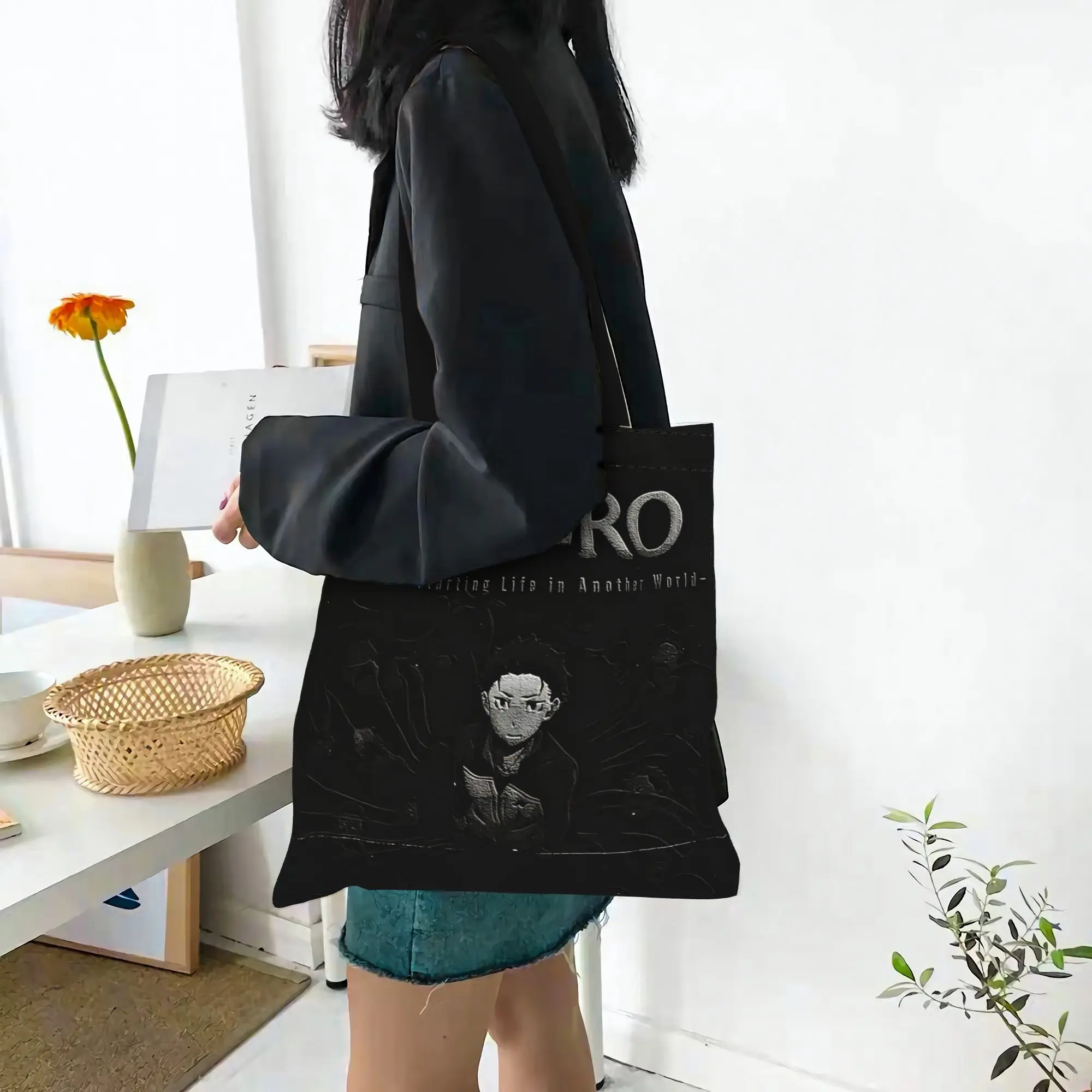 Customized Re ZERO Anime Women's Bag Campus Handbag first day of school Large Capacity  Canvas Tote Bag Foldable Chic Pattern