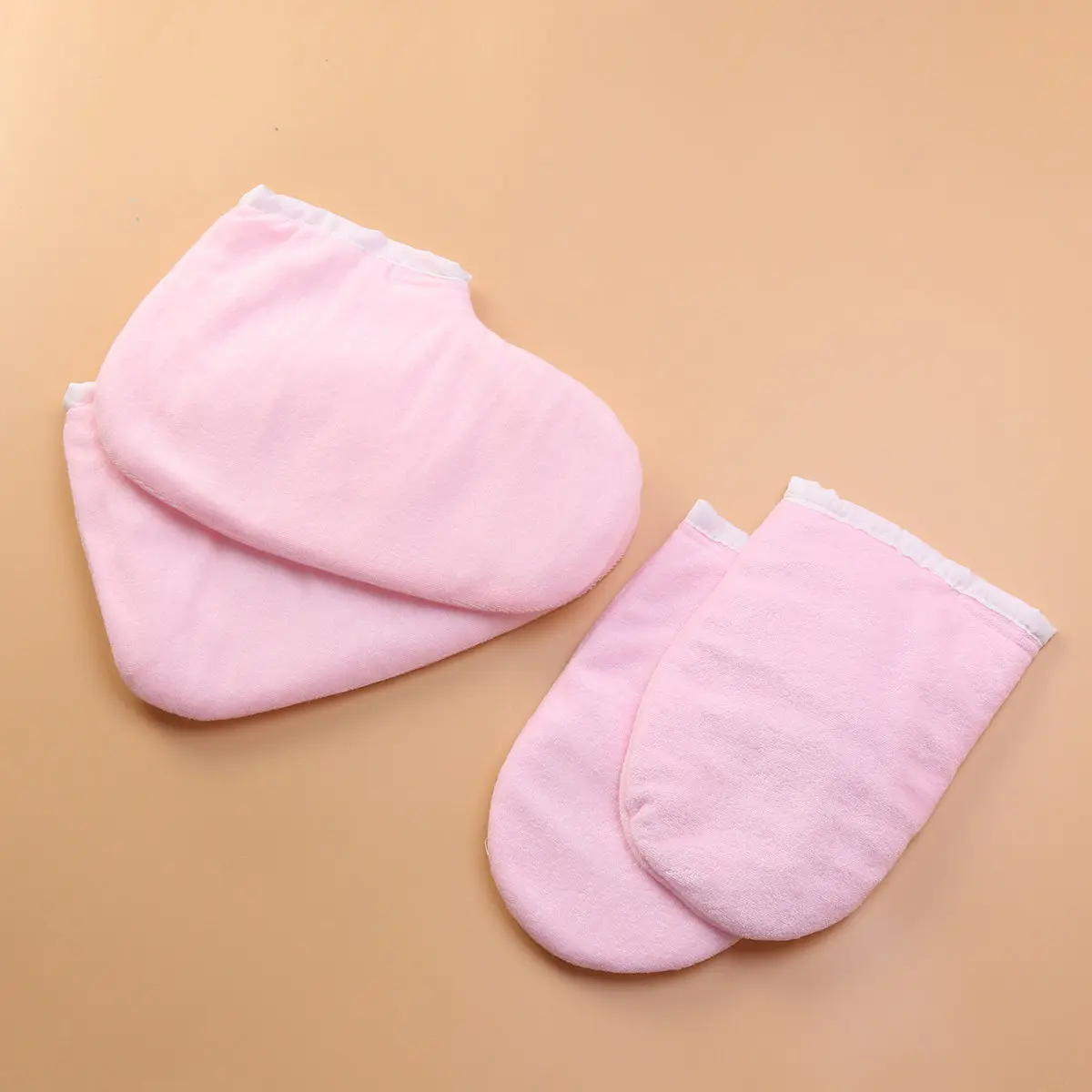 2Pairs Paraffin Wax Treatment Gloves and Foot Covers Cloth with Polyester Liner Snap Closure for Hand Foot Spa Therapy
