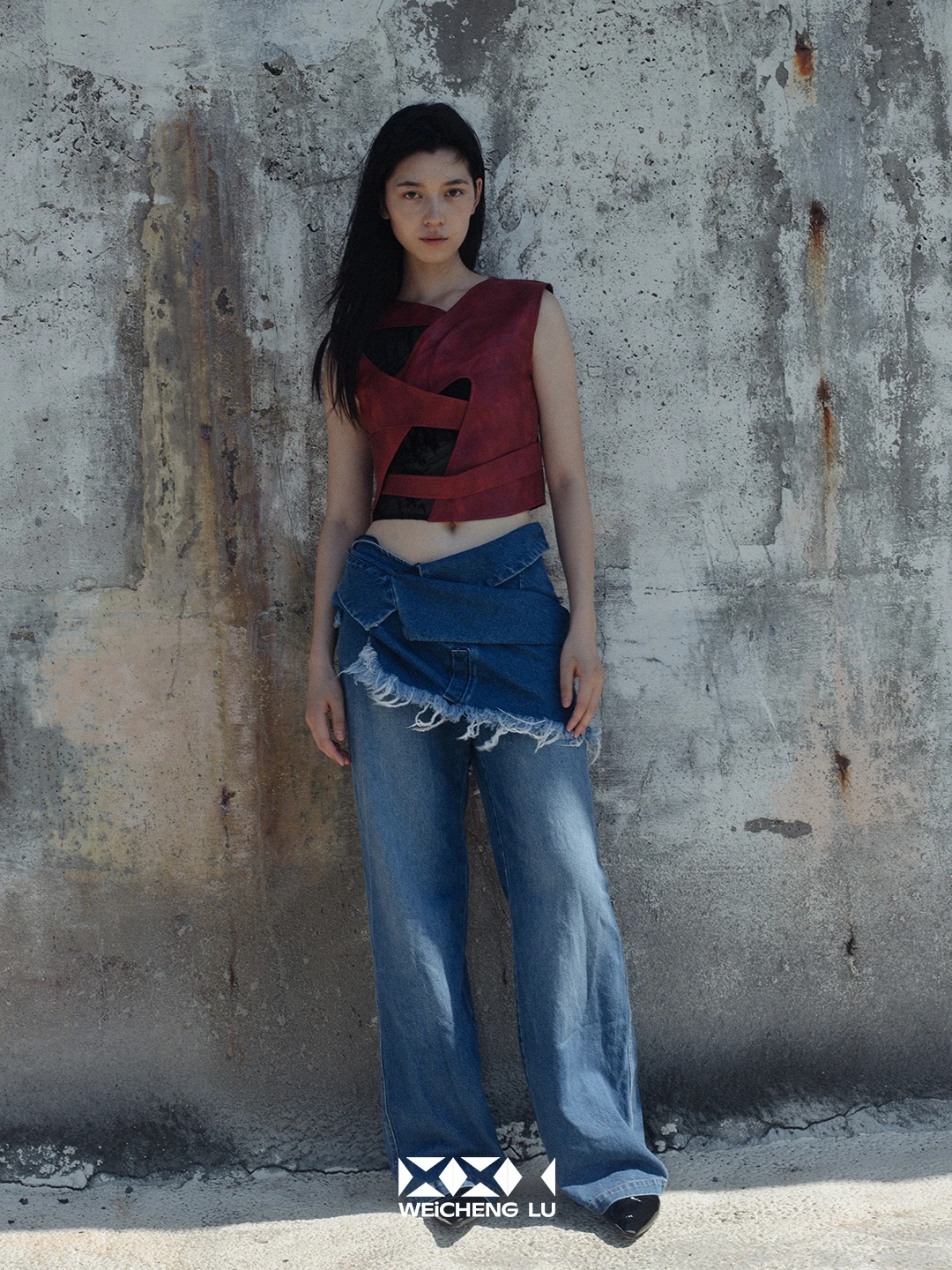 

Женский жилет WEiCHENG LU SS24 Look7 из 100% хлопка с декоративными вставками из кружева и кожи, с воротником-стойкой, оригинальный дизайн