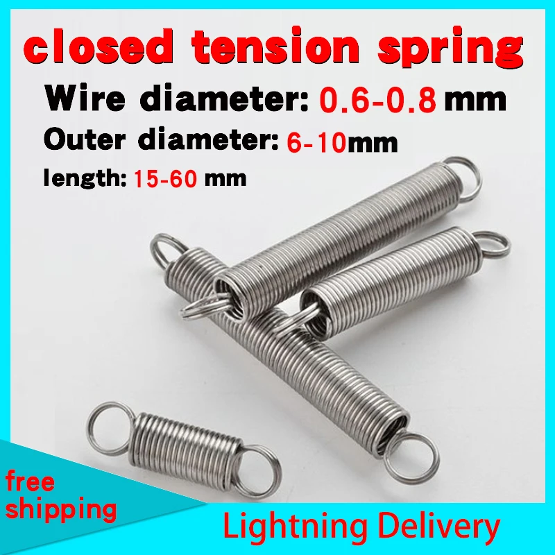 

0.6/0.7/0.8 Return Tension Spring Outer Diameter 5-10mm Length 15-60mm Closed Tension Spring 5pcs