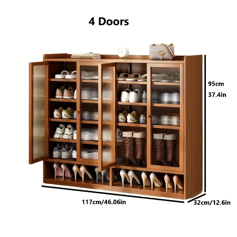1PCS Double/three/four-door Bamboo Shoe Cabinet,7-layer Shoe Cabinet, Free-standing Installation,  Can Hold 18-36 Pairs of Shoes