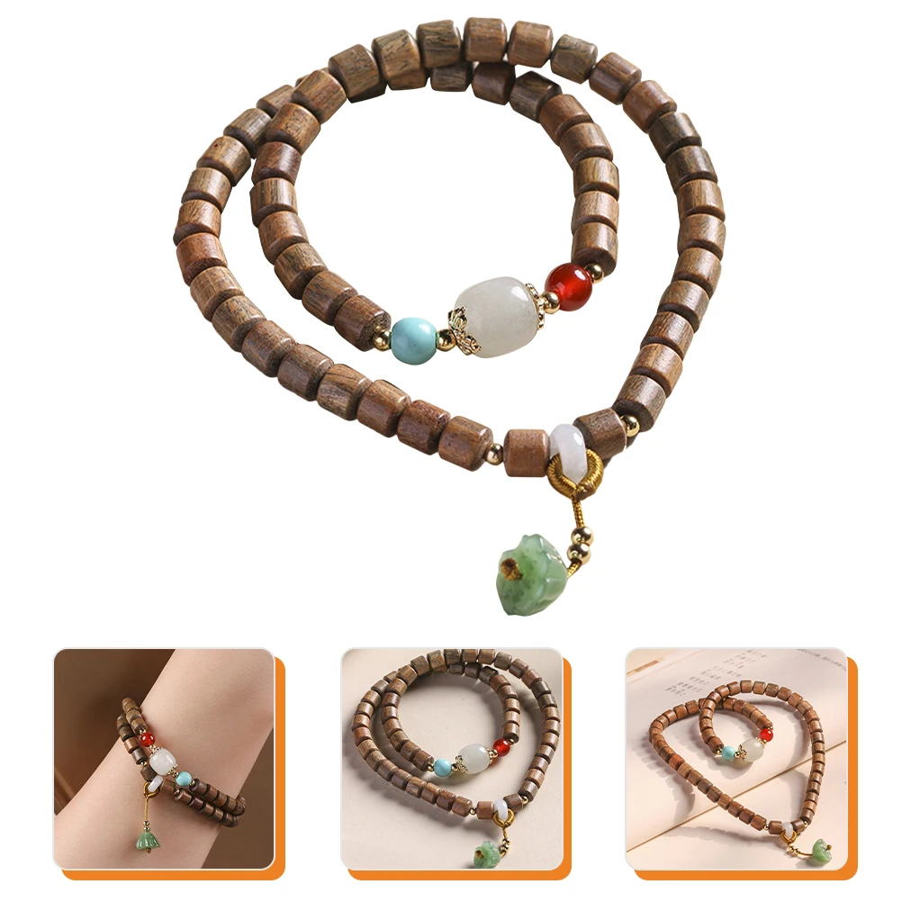 

1pcs Beads Bracelet Jade Decorated Smooth Green Sandalwood Prayer Beads Women Hand String Bracelet Jewelry