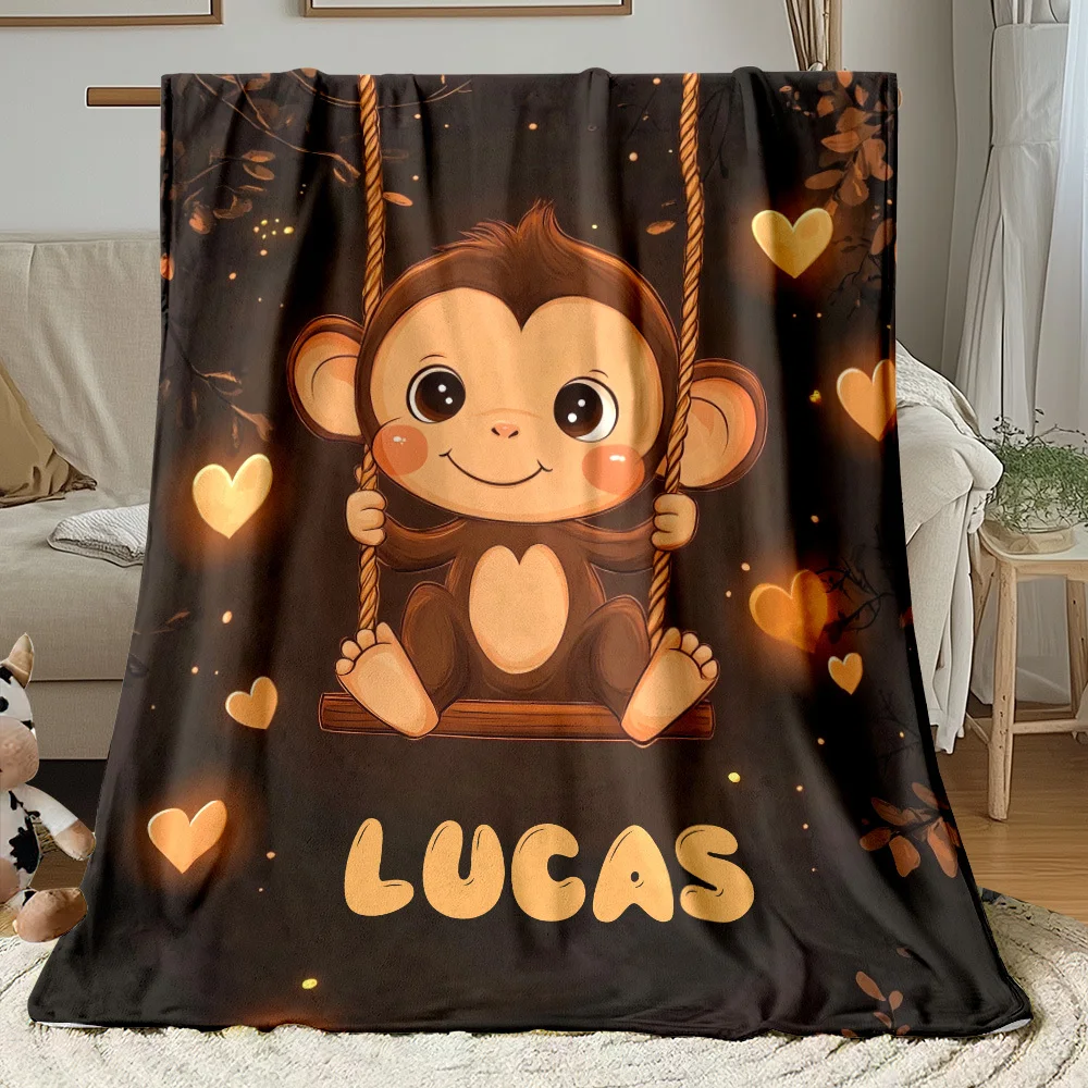 1 personalisierte braune Affen-Flanelldecke aus weicher Polyesterfaser, maschinenwaschbar, dickes Fleece für alle Jahreszeiten, geeignet für Sofas