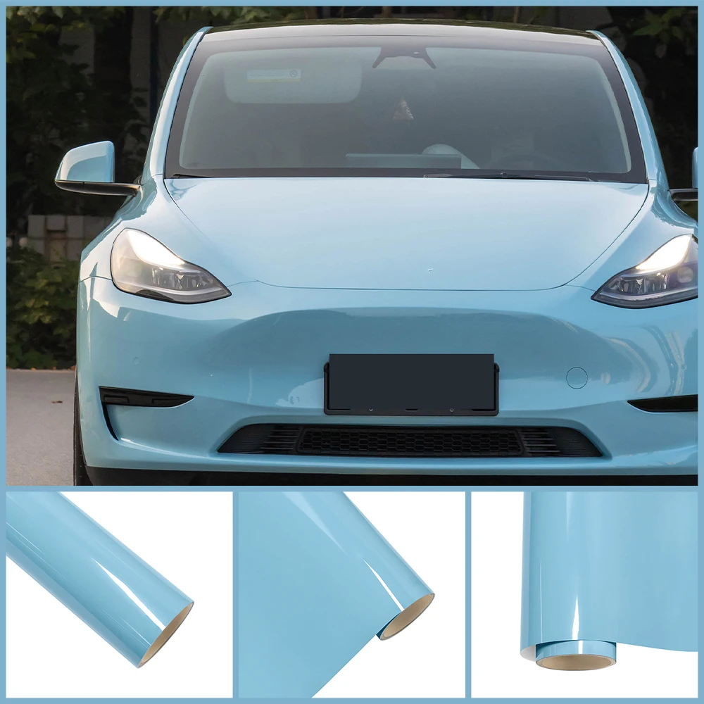 High-Gloss Glossy Ocean Car Whole Body Blue Wrap PET Vinyl PVC Film Decal DIY Protective Sticker Cover Auto Tuning Accessories