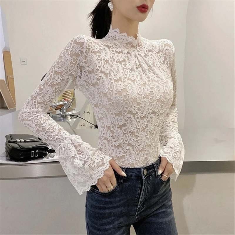 Fall Winter Stretch Bottoming Tops for Women Turtleneck Long Sleeve T-shirt P8DB