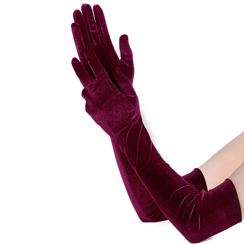 1Pair Christmas Party Noble Banquet Style Women Velvet Long Dinner Dress Gloves Warm Driving Gloves