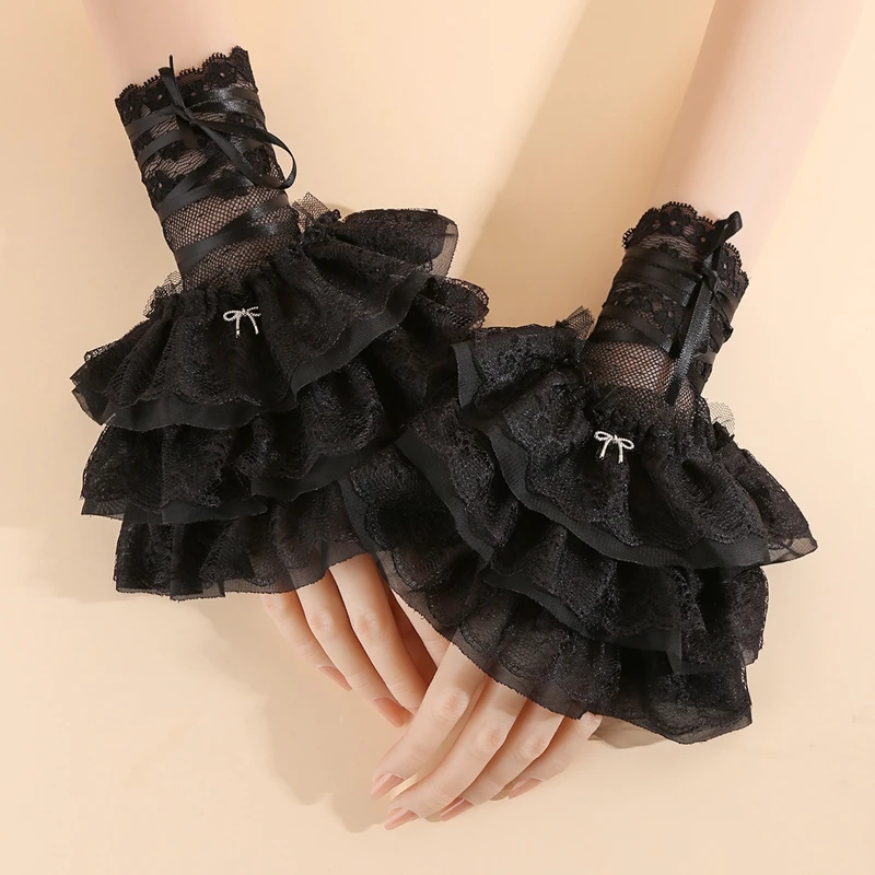

Sweet Lace Girl Strap Decorative Sleeves Wedding Layered Ruffled Ribbon Floral Wrist Cuffs Lolita Cosplay Accessories