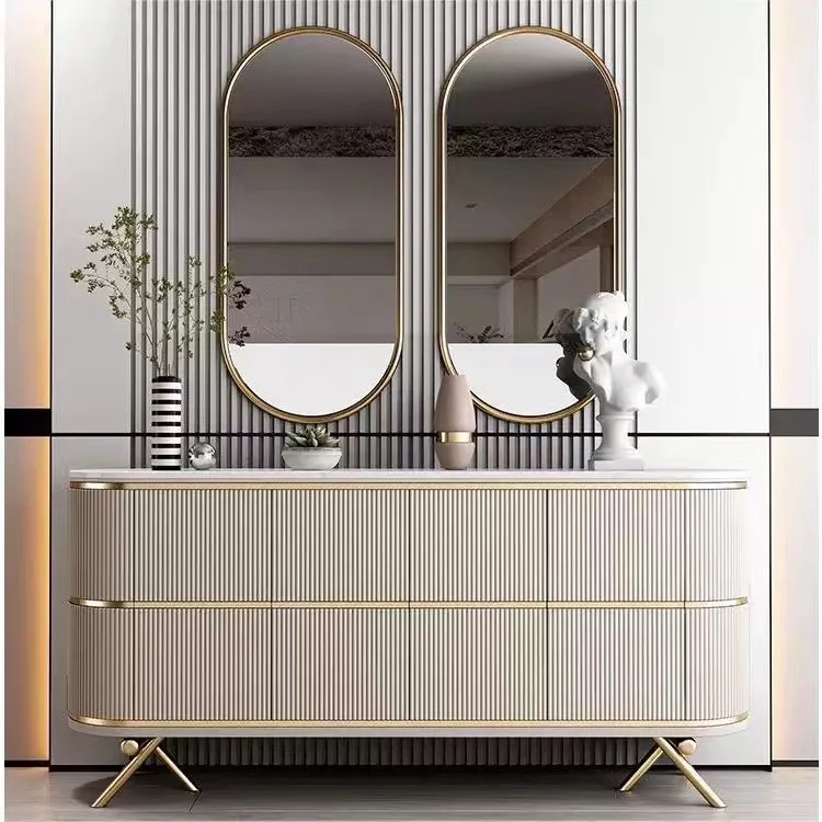 Italian light luxury rock slab dining side cabinet, simple and modern wall-to-wall foyer wall-to-wall decorative cabinet, high-e