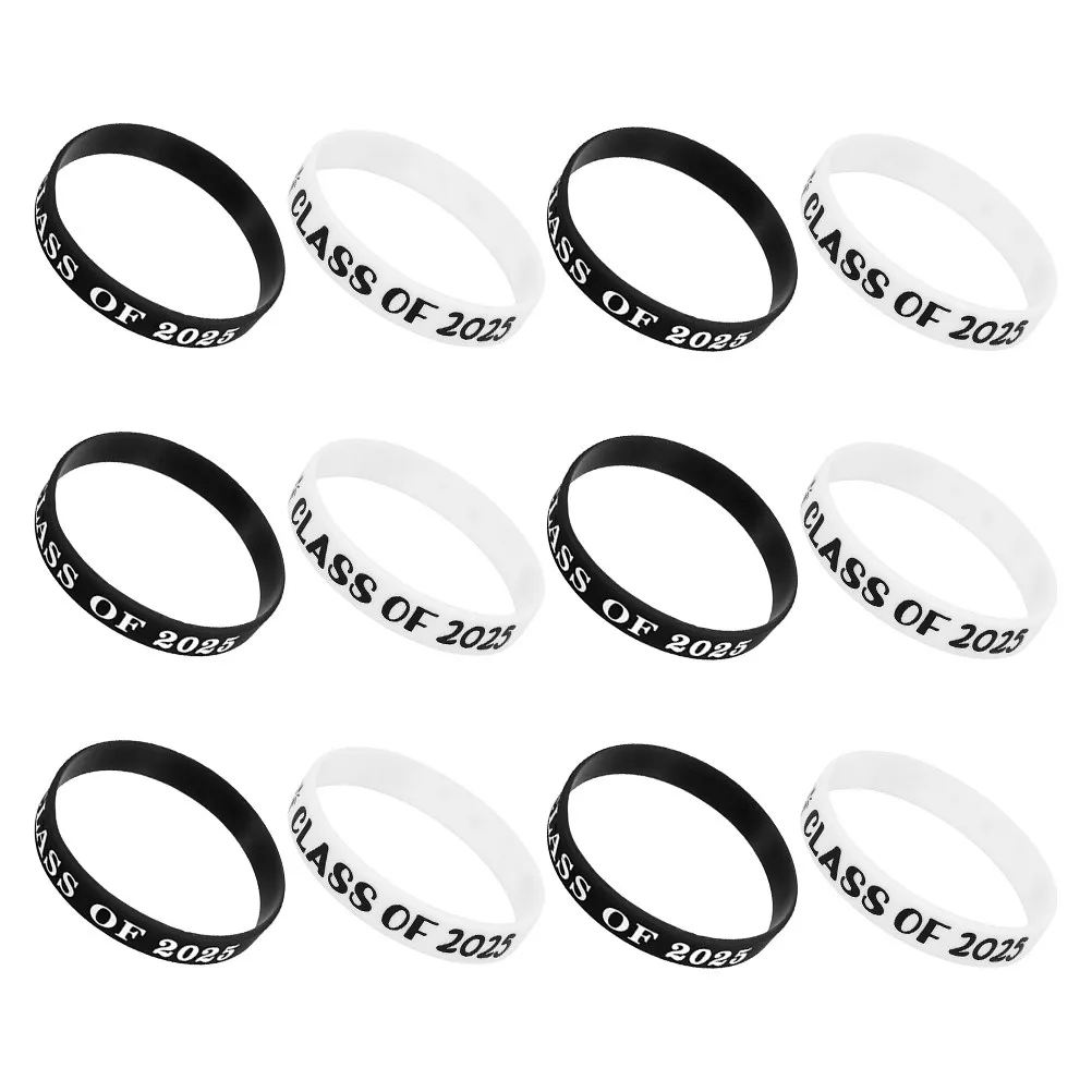 

12Pcs Congrats Grad Silicone Bracelets Class of 2025 Flexible Wristbands Graduation Party Favors Grad Student Souvenirs