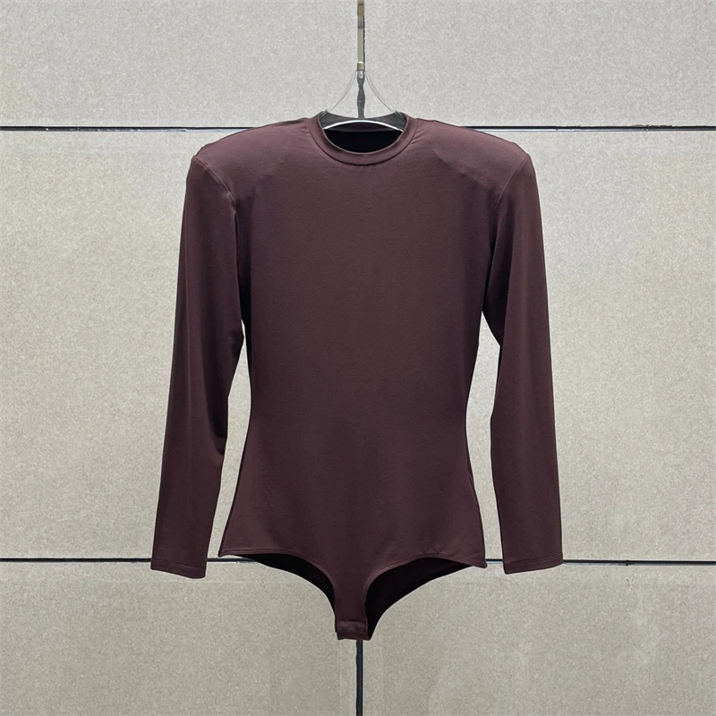Spring 2026 Women's round Neck Padded Shoulder Long Sleeve Knitted T-Shirt Y2K High Street Fashion One-Piece Top Quality T-Shirt