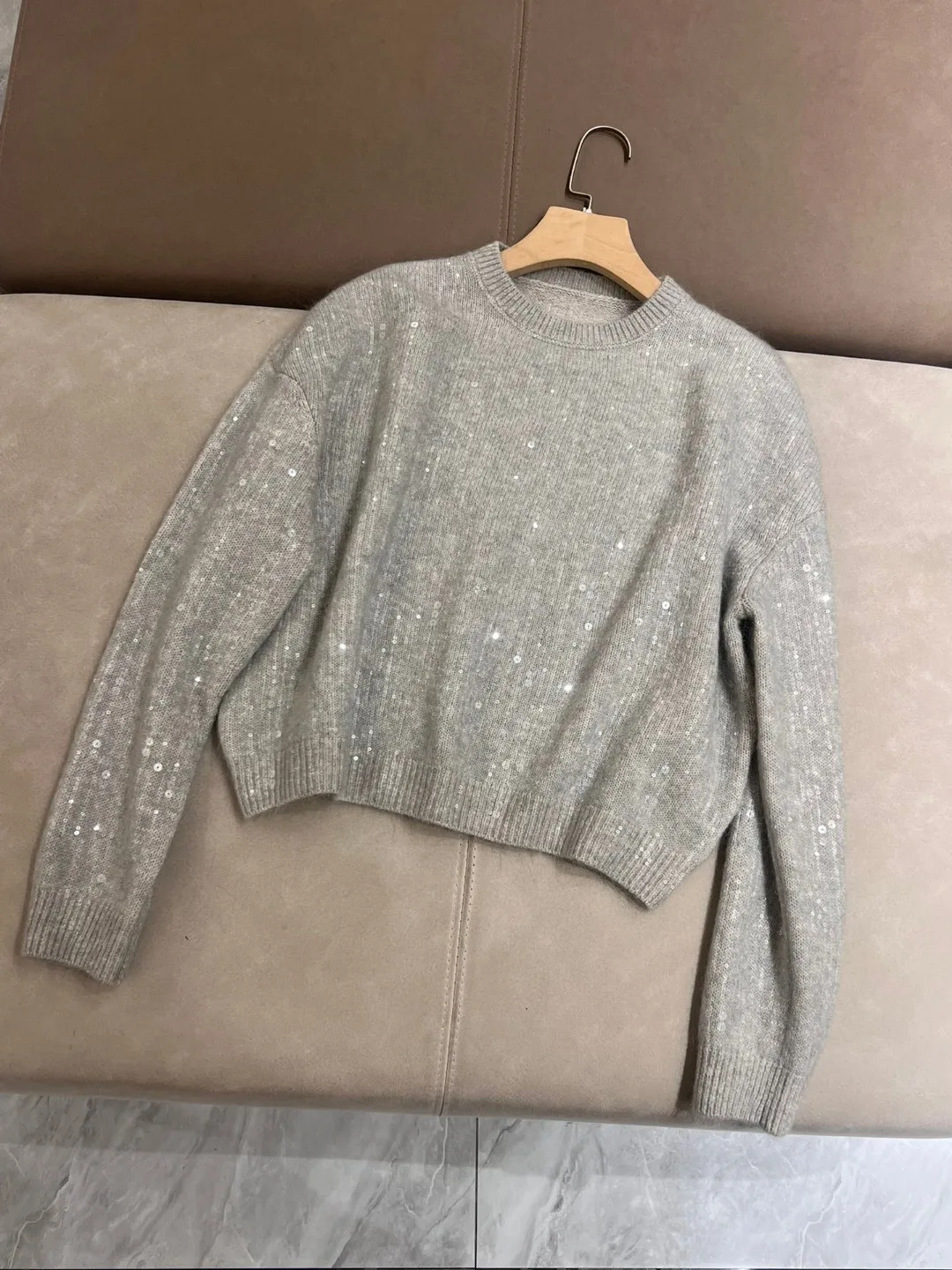 Autumn casual mohair and cashmere exquisitely decorated sweater