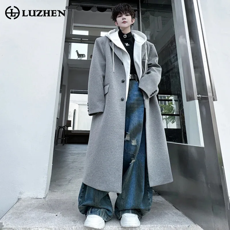 

LUZHEN 2024 Winter Detachable Hoodies Men Trench Coat Handsome Luxury Elegant Korean Casual Long Windbreaker Outerwear LZ6278