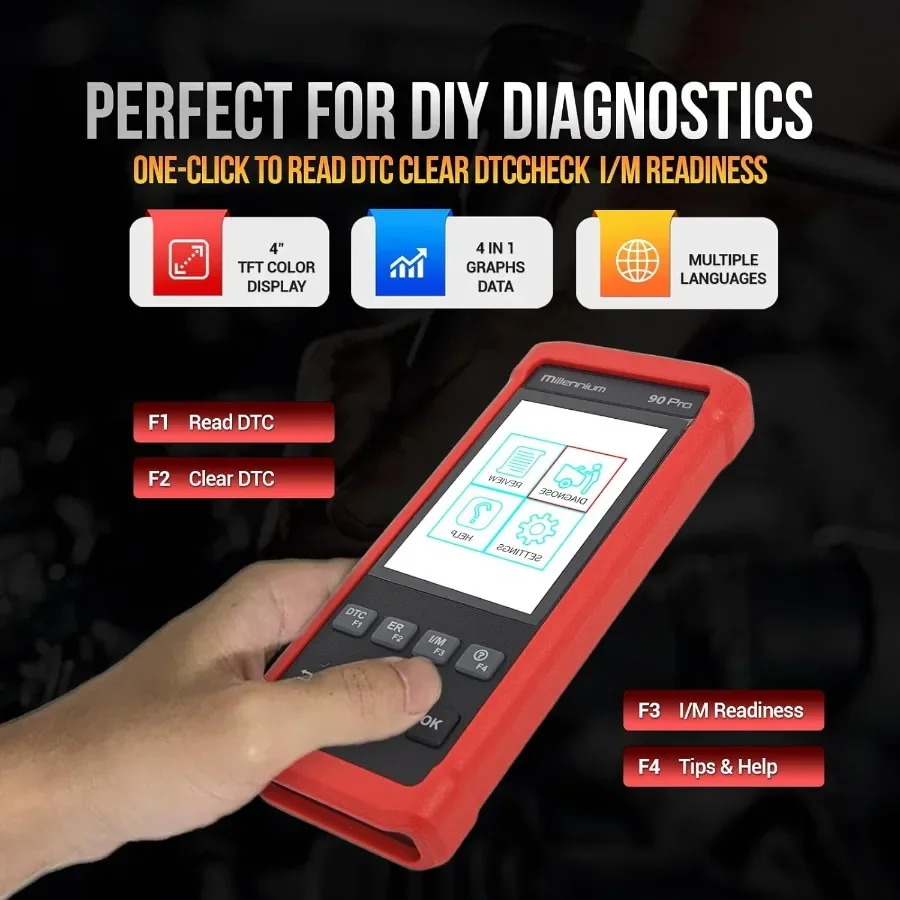 OBD2 Scanner Millennium 90 Pro Car Diagnostic Tool for Comprehensive Vehicle Troubleshooting Including Engine ABS SRS EPB BMS S