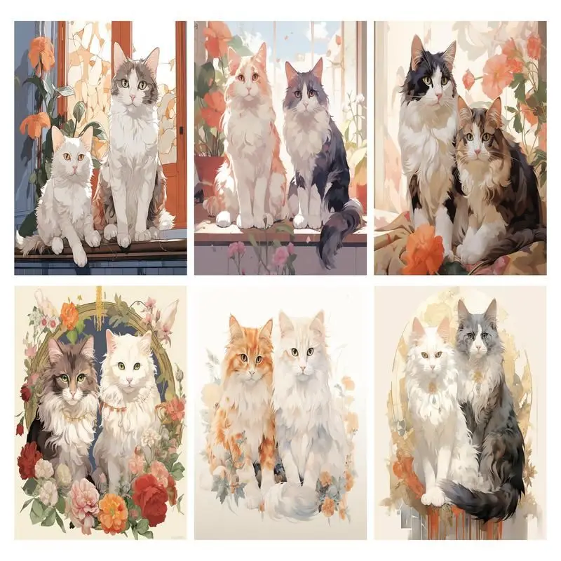 

CHENISTORY 40x50cm Pictures By Numbers Two Cats DIY Frame Coloring By Number Animal Paint On Canvas Home Decoration