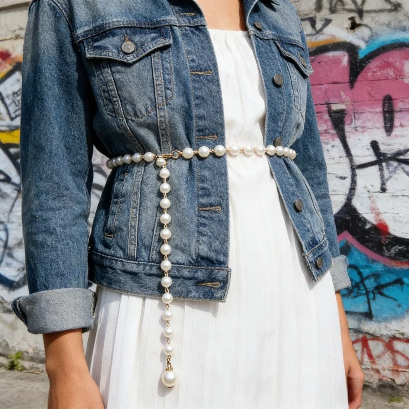 Imitation Pearl Waistband Women Elegant Waist Chain Bohemian Belt Pearl Pendant Belts Fashion Dress Shirt Decoration All-match
