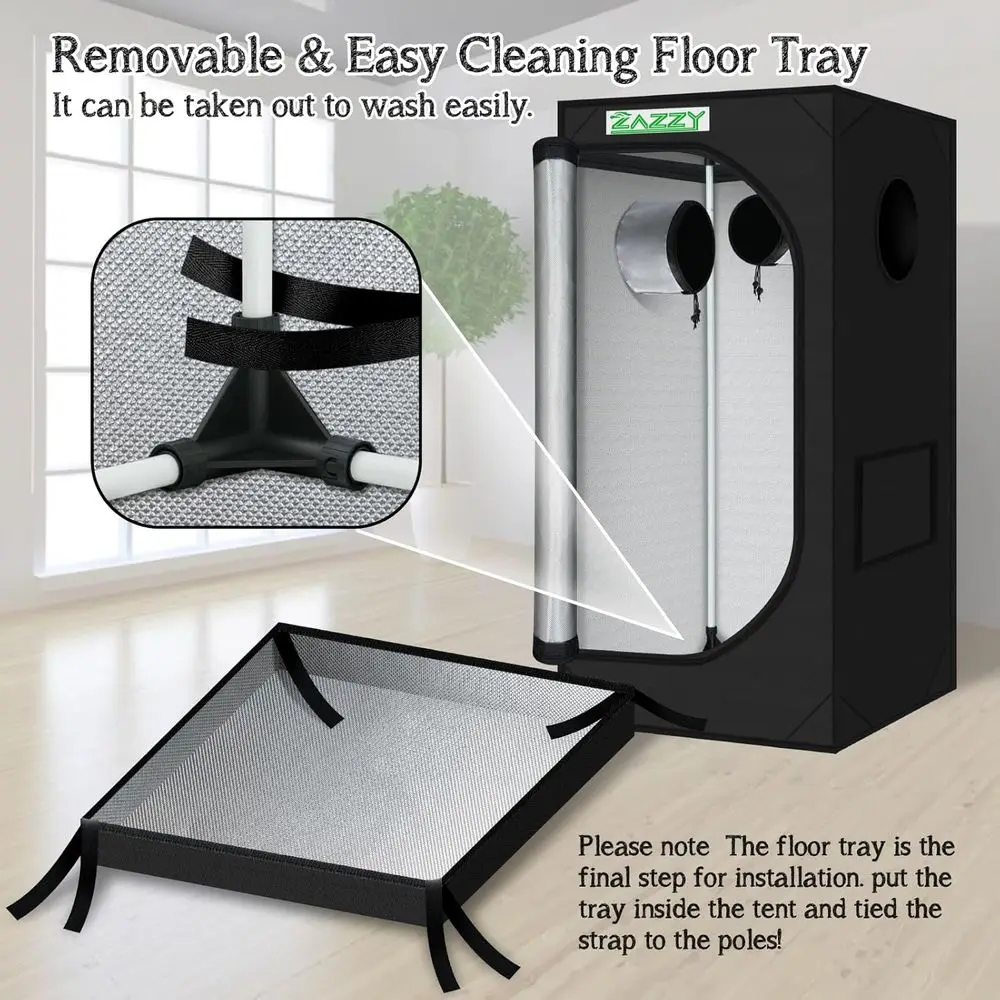 Tienda de cultivo hidropónico interior Mylar 24x24x48 600D con ventana, bolsa de herramientas y bandeja de suelo extraíble