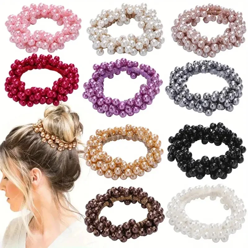 

Hair Ties Boho Elastic Hair Scrunchies Pearl Hairs Ropes Bead Ponytail Holders Hair Accessories for Women and Girls