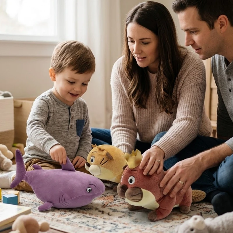 

Beaver Transformation Project Plush Toy with Crown, Soft Sensory Stuffed Animal, Knitted Tail Beaver Doll for Kids Gift