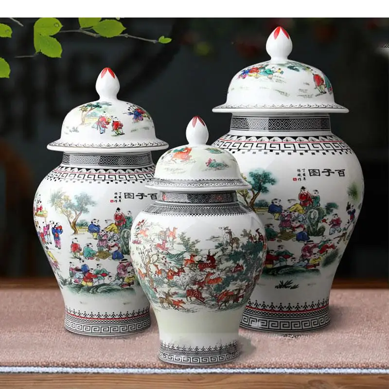 

Chinese Tradition Ginger jar with Lids Classical Ceramic Jars Tea Caddy Dressing Table Cosmetic Containers Vintage Storage