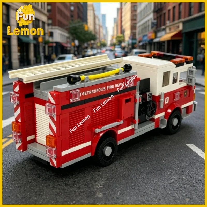 Firefighting multi-function pump truck building blocks set, city emergency rescue engine model, buildingblocks, collectible gift