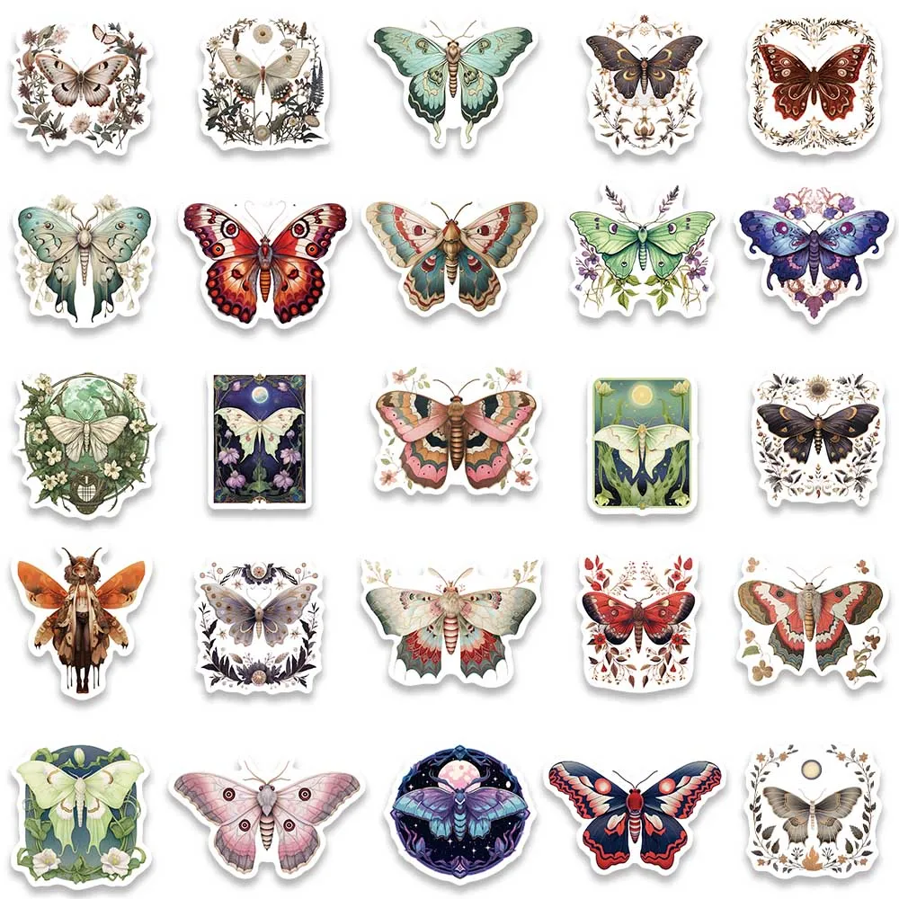 50pcs Cute Cartoon Aesthetic Colorful Moth Graffiti Stickers For Luggage Guitar Laptop Skateboard Waterproof Vinyl Decals