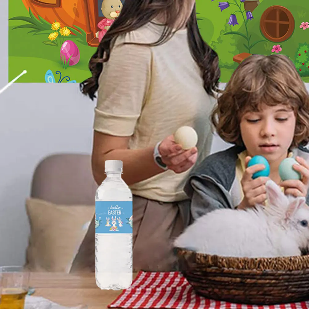 

24Pcs Easter Water Bottle Stickers Cute Bunny Egg Design Party Decorative Labels Spring Juice Bottle Decorations