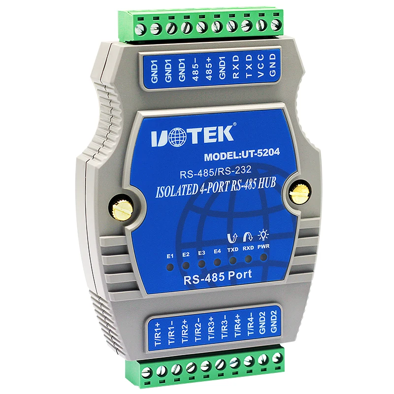 UOTEK UT-5204 الصناعية الصف DIN السكك الحديدية RS232 RS485 إلى 4 منافذ RS485 Hub