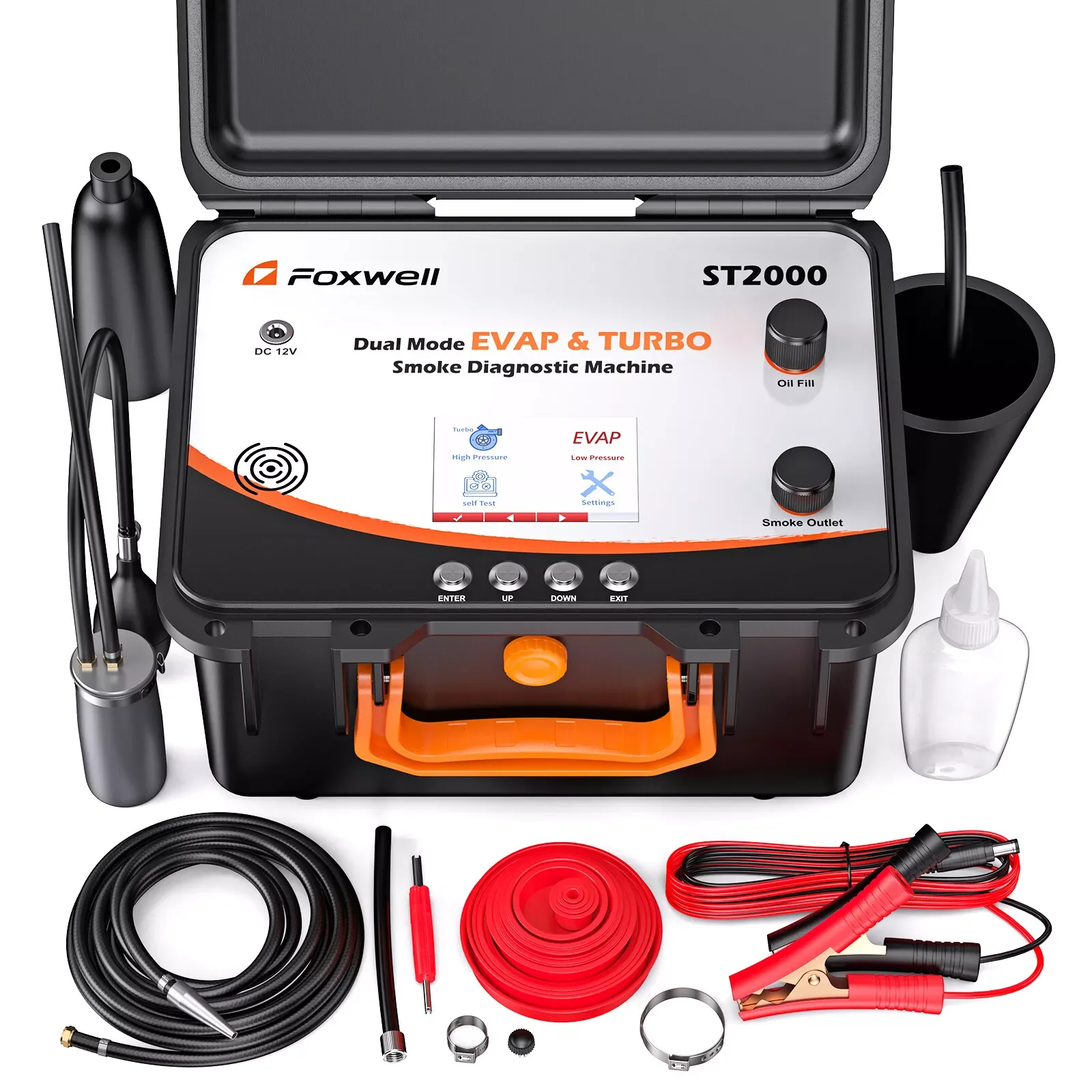 

FOXWELL ST2000 Automotive EVAP Turbo Systems Smoke Machine Built-in Air Pump Dual Mode Leak Tester Color LCD Diagnostic Tool