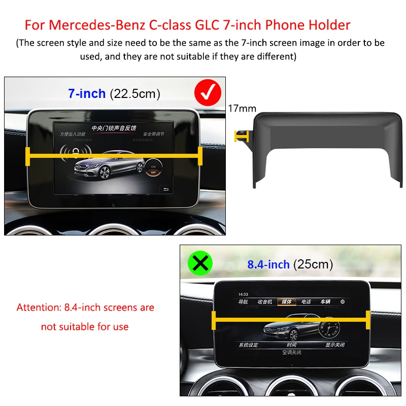 Car Phone Holder For Mercedes-Benz C GLC V-class w204 w205 x253 w447 7/10.25 inch Multimedia Screen Mobile Phone Holder Interior