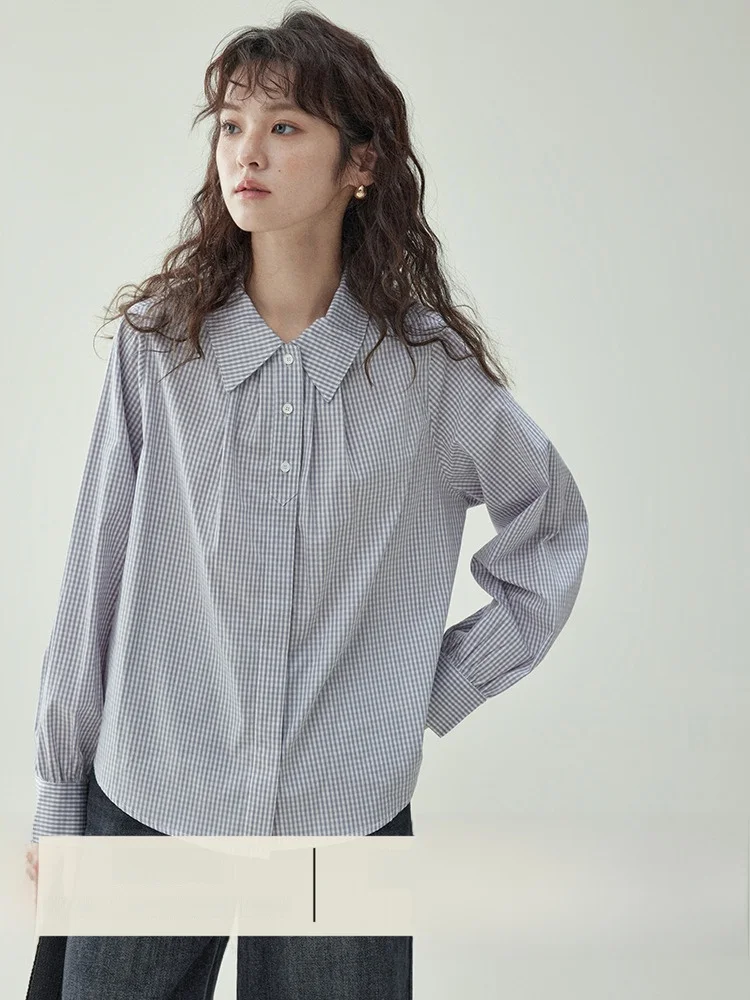 

AMUU оригинальный длинный воротник в клетку из чистого хлопка, женский однотонный весенний новый свободный крой Sle North Island French Sle