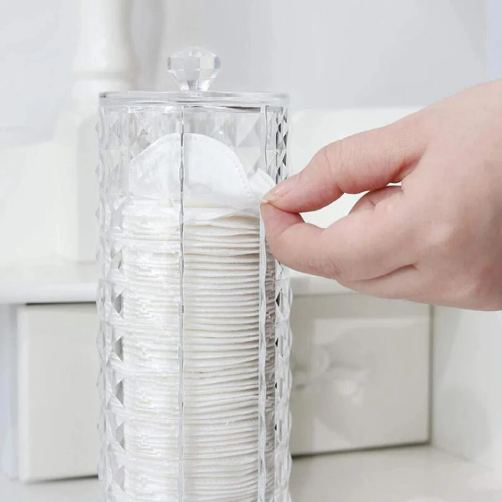 Clear Acrylic Makeup Brushes Storage Case with Lid Cotton Pad Organizer Holder for Vanity Desk Bathroom Countertop Cosmetic