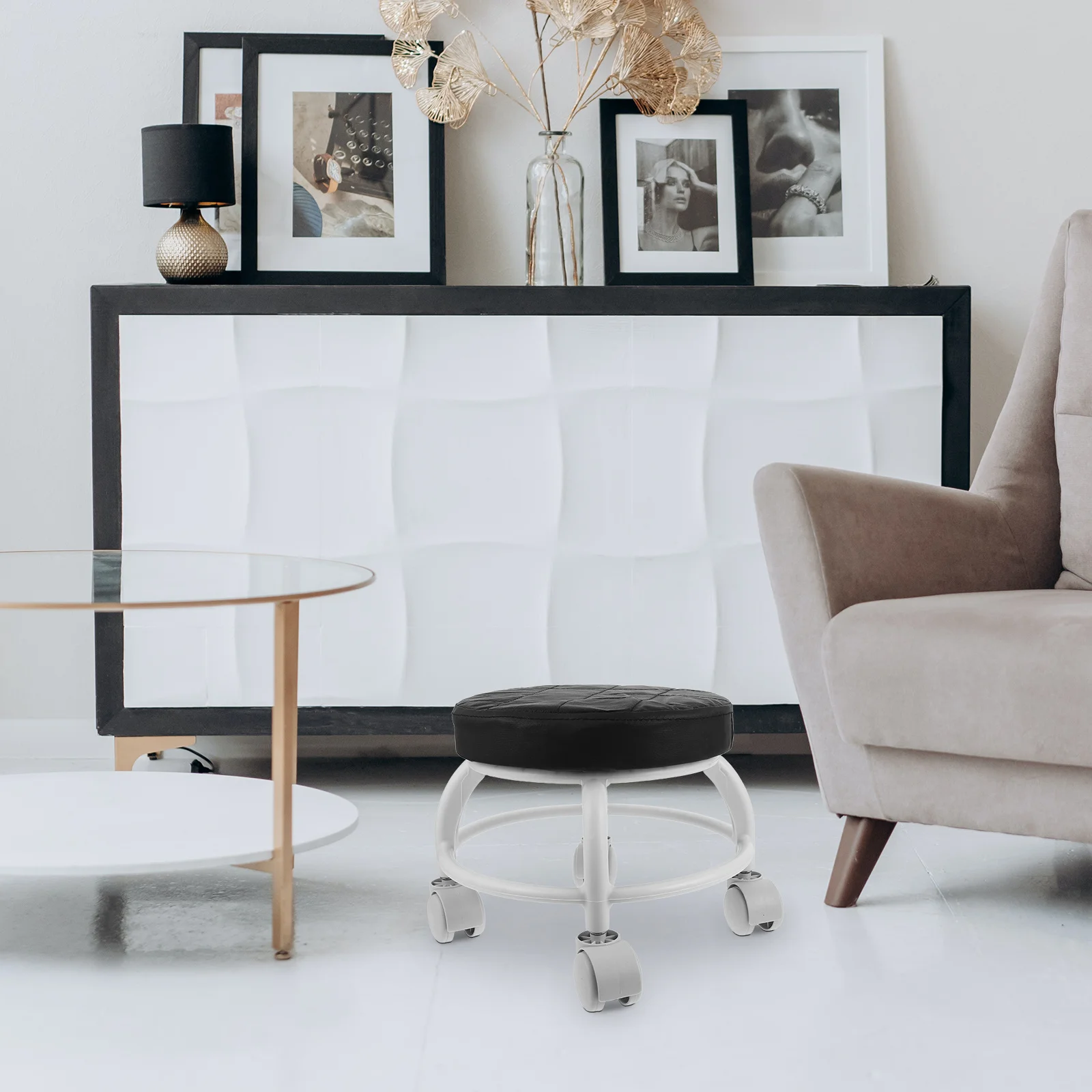 

Rolling Salon Stool Spa Pedicure Chair Ergonomic Comfortable Round Mobile Stool Universal Wheels Beauty Workbench Seat Durable