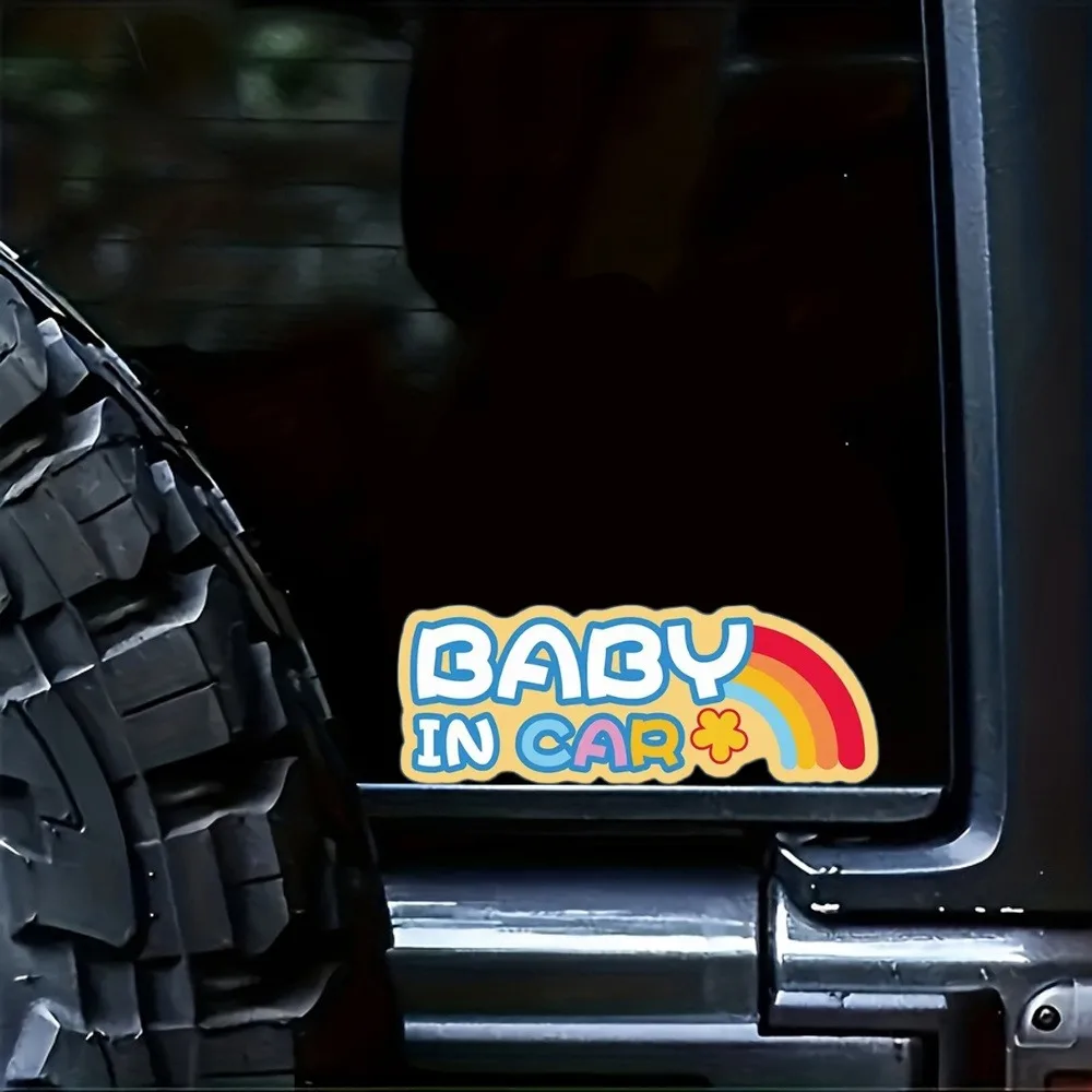 

1PC Colorful BABY IN CAR Car Sticker Rainbow Clover Waterproof Vinyl Decals for Car Window Safety Reminder