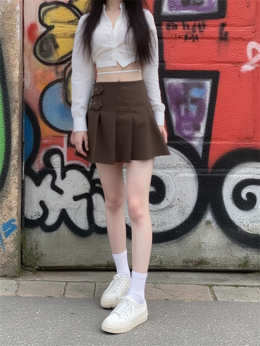 

A-line Skirts Women Elegant High Waist Mini Solid Fashion Y2k Autumn Winter Preppy Style Korean Pleated Vintage Casual Sweet