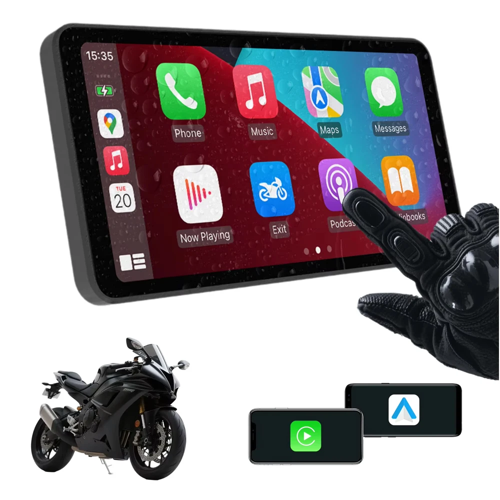 IP67 Waterproof HD 5 Inch Motorcycle Carplay Portable Screen, Support Wireless Apple Caplay and Android Auto, GPS, Bluetooth, Na