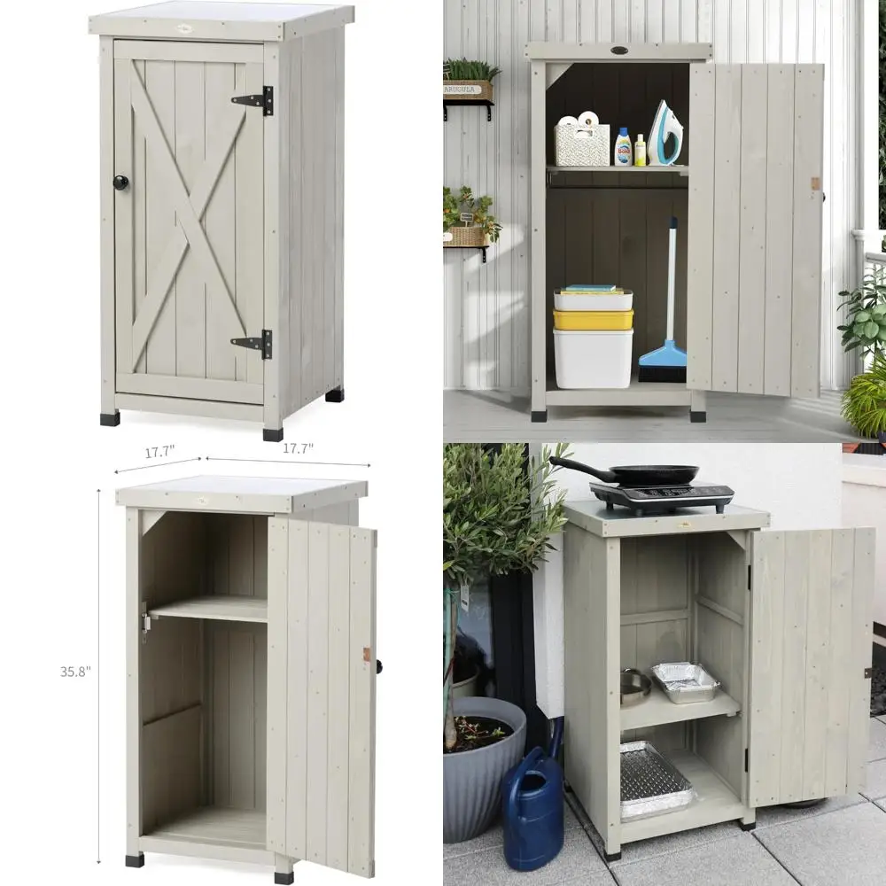 

Patio Storage Cabinet with Garden Potting Bench, Wooden Workstation with Metal Table and Shelves