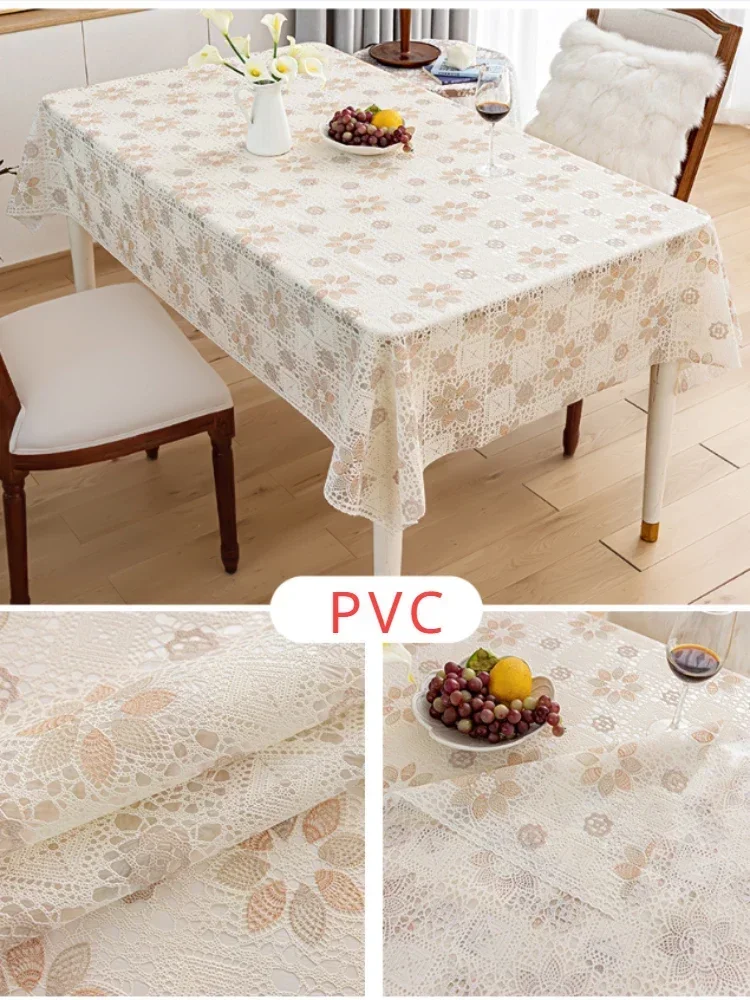 Plastic Printed White Soft Tablecloth PVC Translucent Rectangular Dining Table Table Cloth Anti Scalding Tabletop Mat Case