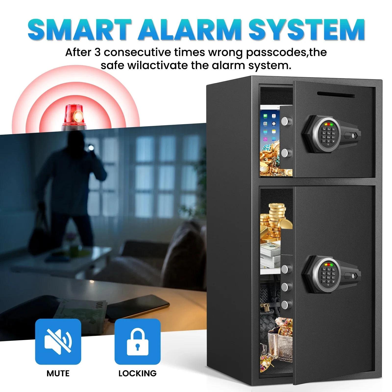 Kavey 6.5 Cuft Large Digital Lock Home Safe Fireproof Waterproof, Money Safe Box with Slot & Metal Deposit Storage Box