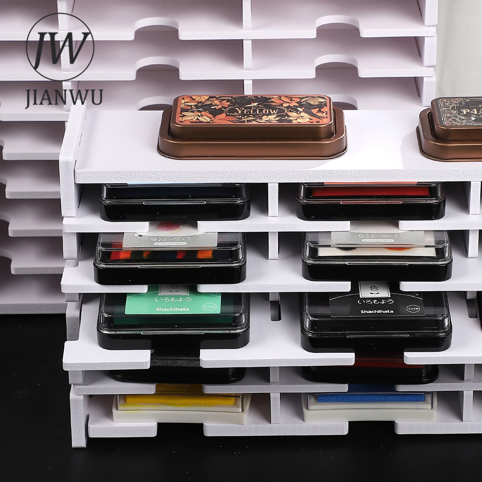 

JIANWU 18 Grid/36 Grid Desktop Ink Stamp Printing Storage Box Material Collage Stationery Holder Creative DIY Journal Stationery