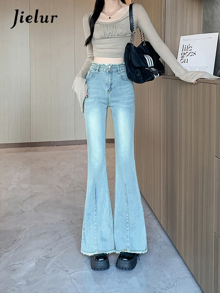 Jielur Vintage High Waist Slim Basic Simple Women Jeans Fashion Street Casual Chicly Woman Jeans Blue Autumn New Pants Female