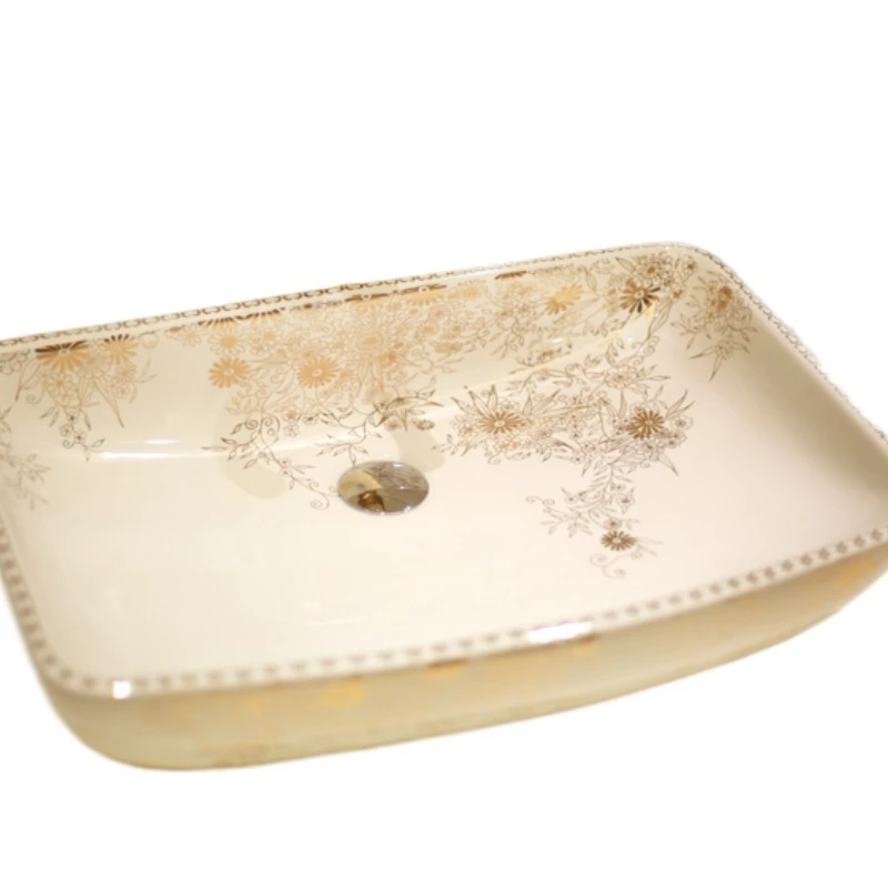 

Rectangular shape Europe style chinese washbasin sink Jingdezhen Art Counter Top ceramic bathroom sink ceramic sink