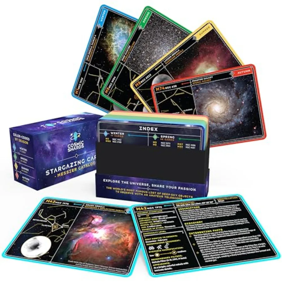 Tarjetas de Observación de Estrellas - Kit de Exploración del Cielo Nocturno del Catálogo Messier para Telescopios y Binoculares, Tarjetas con Cartas de Estrellas, Astrofotografía