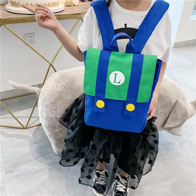 Anime Super Luigi Brothers Backpack Red Green Letter Printed Cartoon Boys and Girls Children's  Schoolbag Backpack image 2