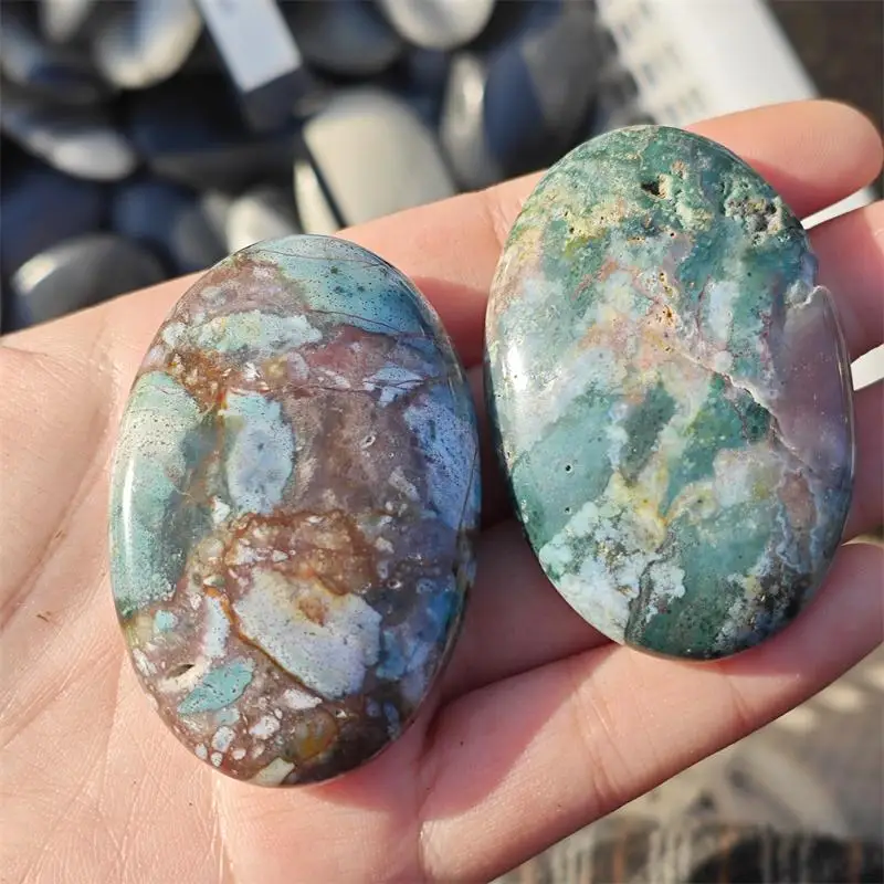 2PCS Natural Ocean Jasper Palm Carving Witchcraft Ornaments Home Decoration Accessories Room Decor Gift