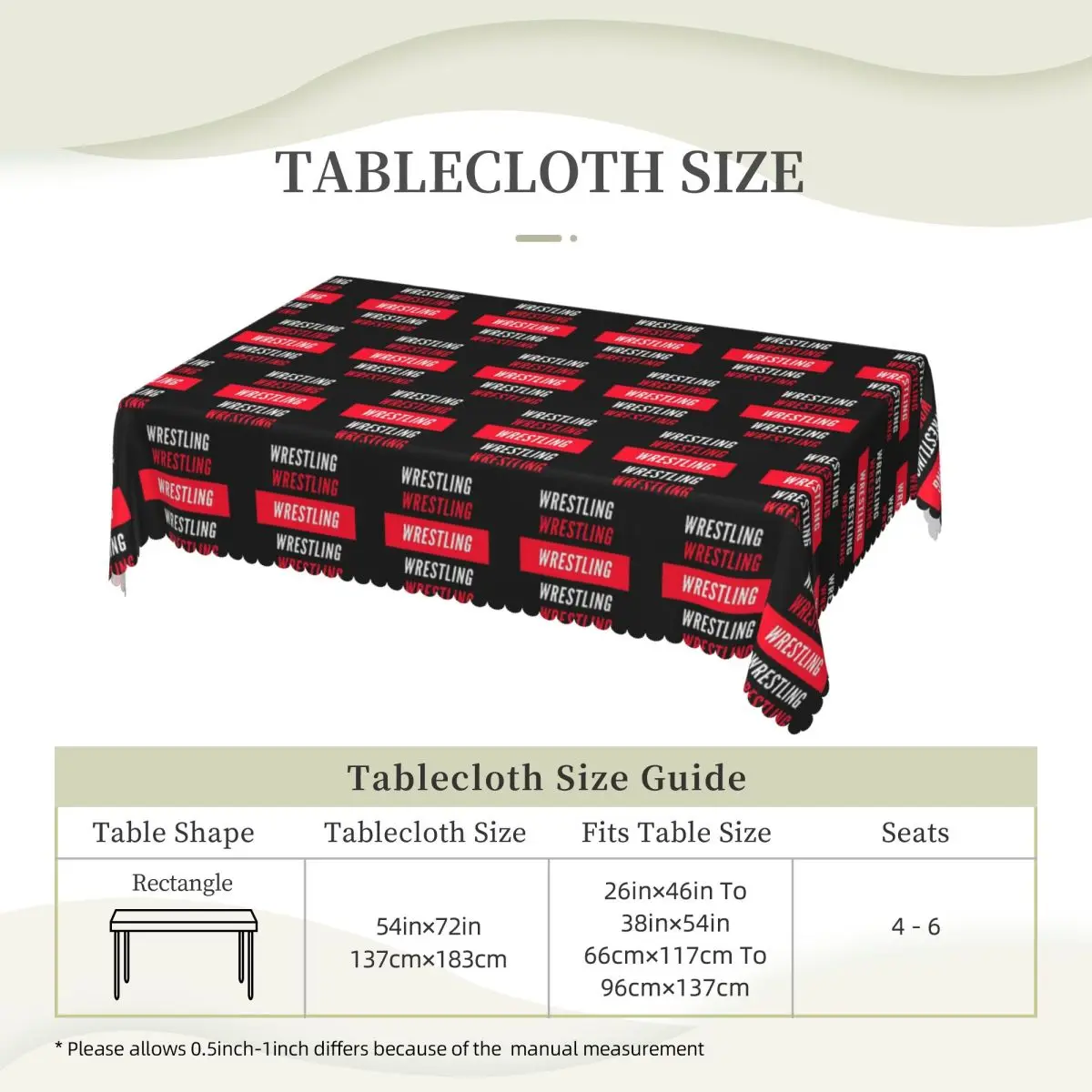 Pro Wrestling Customized Rectangular Tablecloth Waterproof Table Cover for Dining Events Table Cloth