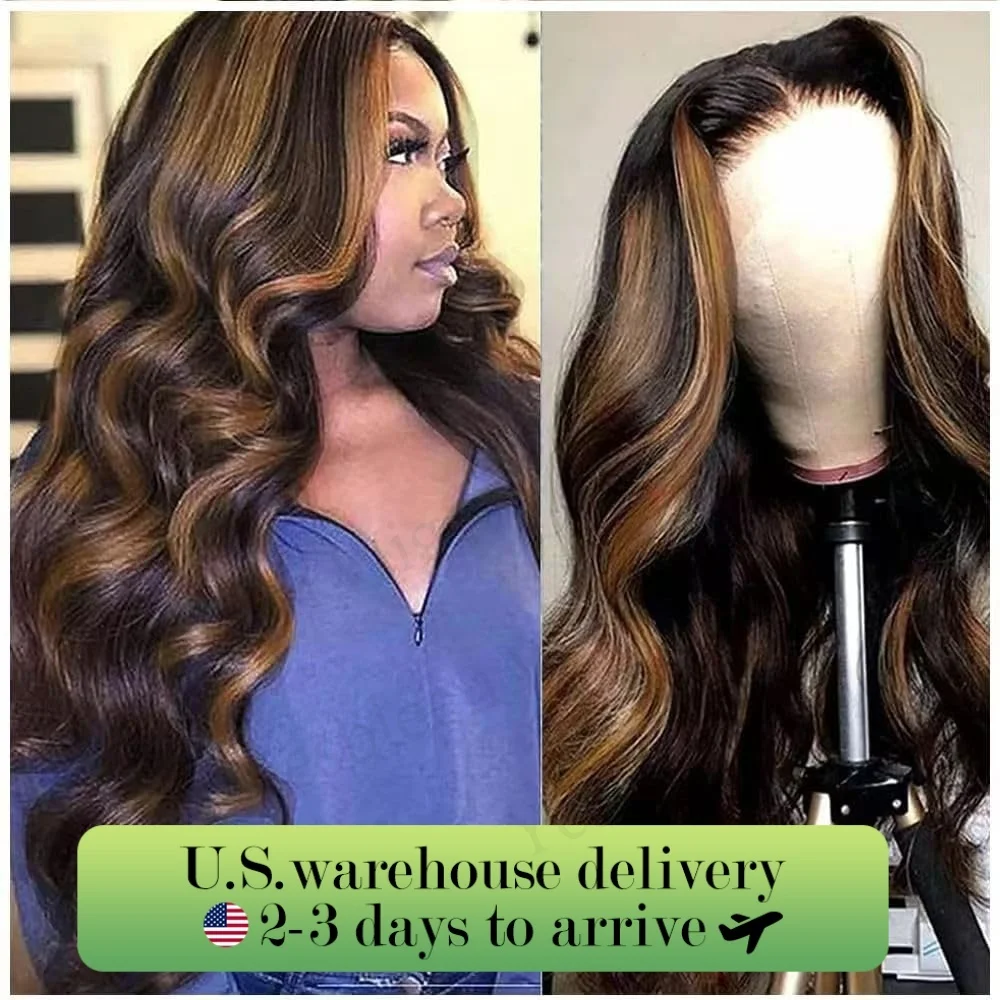 1B/30 Body Wave Wig 13x4 HD Lace Front Wigs Human Hair Human Hair with Baby Hair Human Hair Pre Plucked Pre Cut Highlight