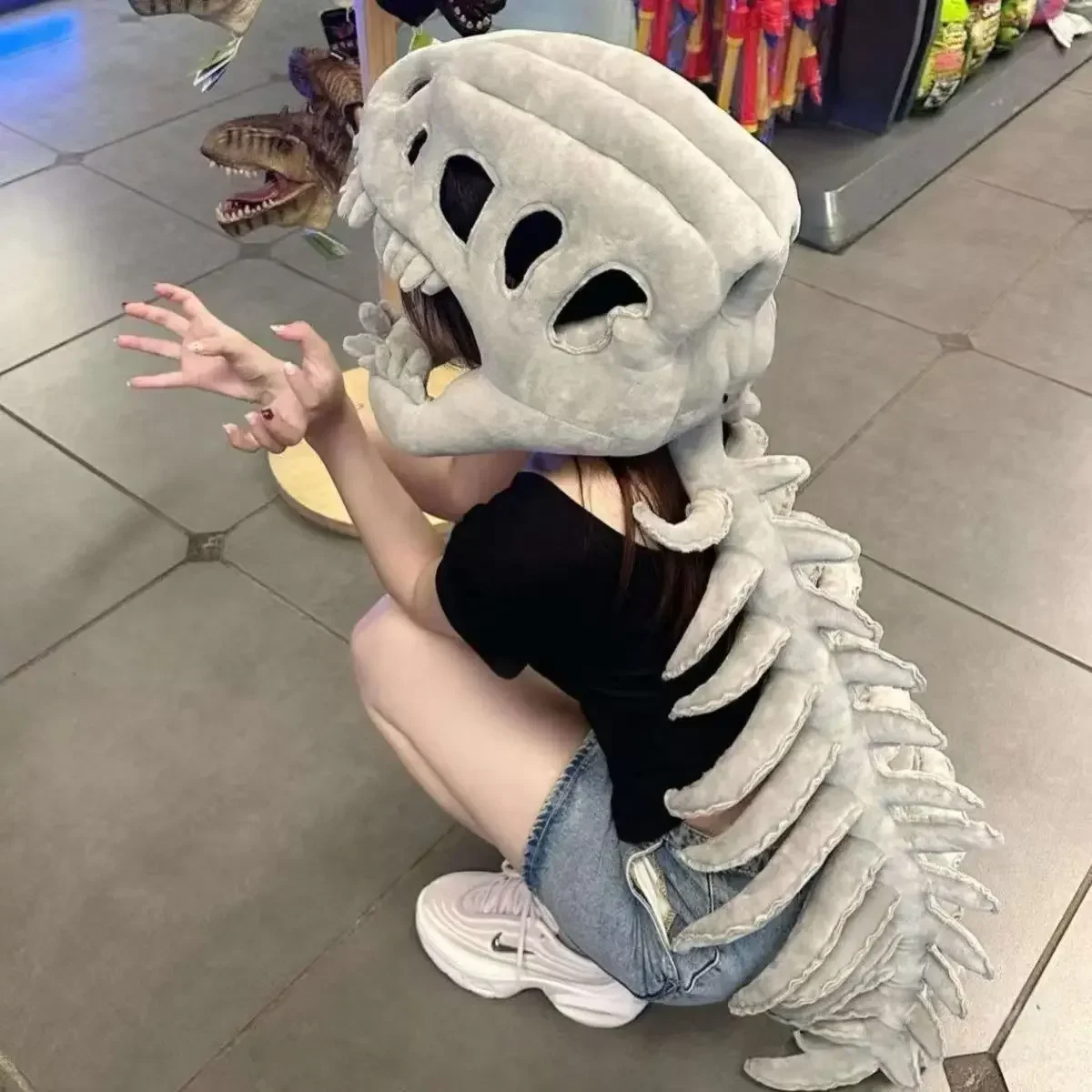

New Dinosaur hat Celebrity-Style Plush Cartoon Skeleton Headgear Halloween Costume Plush Toy Funny Doll Soft Surprise Gift