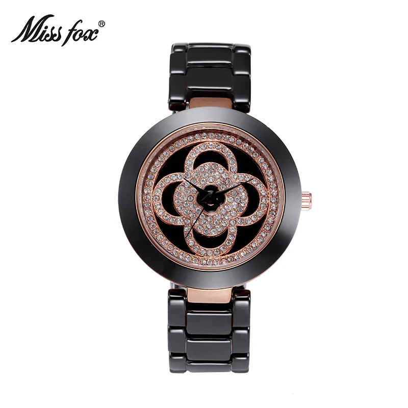 Official brand of free shipping Korean Fashion Ceramic Clover Waterproof Diamond QuartzExquisite women's watch