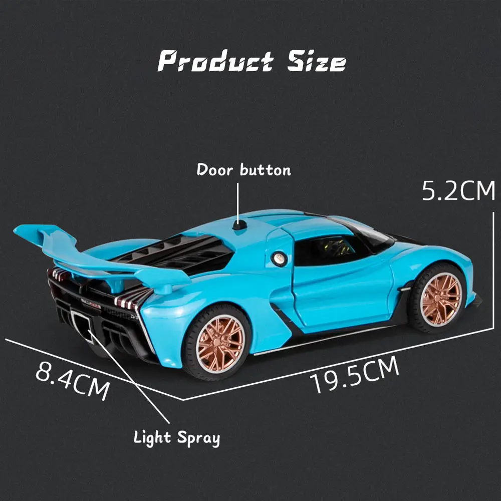 Supercar Modelo Spray Toy infantil, Metal Diecast, Liga Brinquedos, Carros para Meninos, Coleção de Veículos Infantis, Presente de Aniversário, 1:24