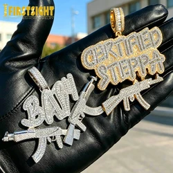 New Iced Out Bling CZ AK47 Gun Pendant Necklace Cubic Zirconia Letter Certified Steppa Charm Men Fashion Hip Hop Jewelry